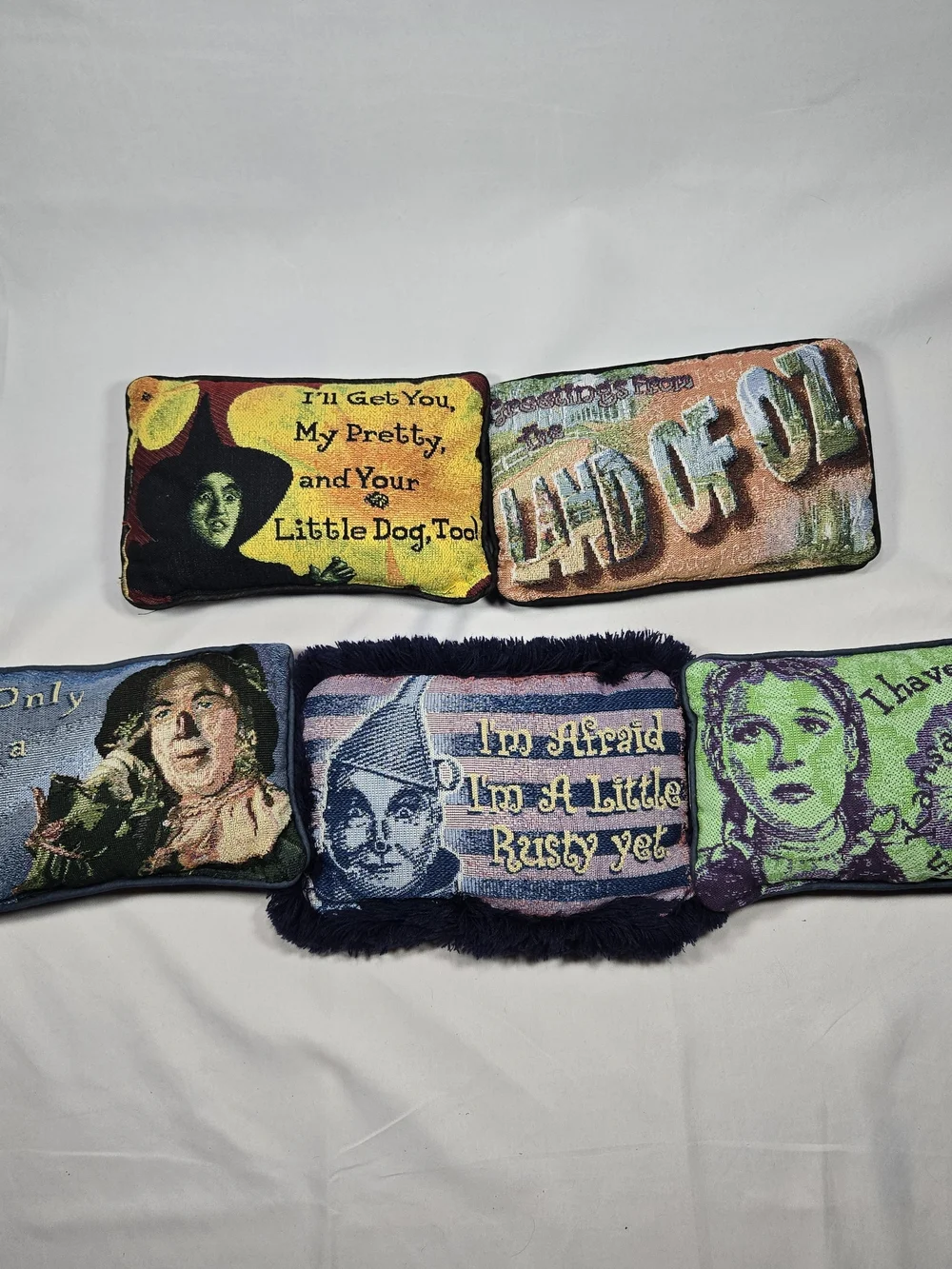 Wizard Of Oz Tapestry Pillow Set (5) Witch Dorothy Scarecrow Tin Man  Kansas KS